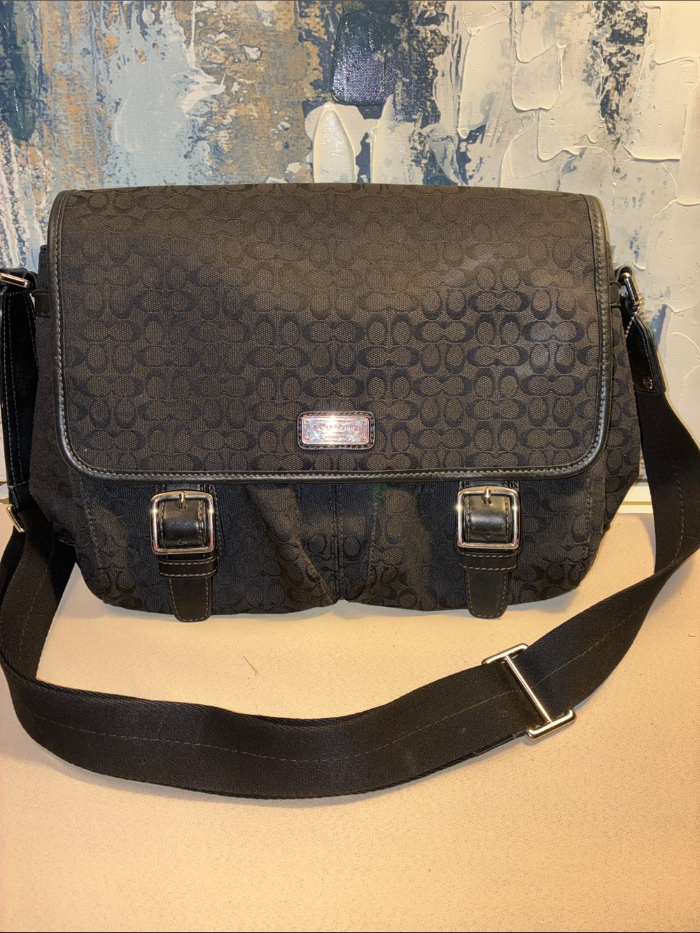Genuine Coach Signature Jacquard Black Canvas Messenger Bag F70283  2011 - Picture 2 of 16